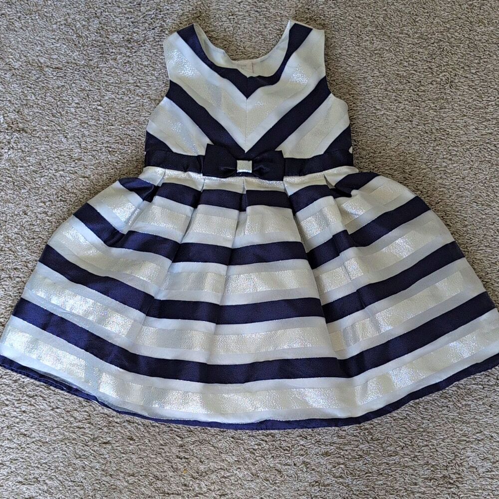 Jona Michelle Girls 4T Fit & Flare Sleeveless Striped Bow Party Formal Dress